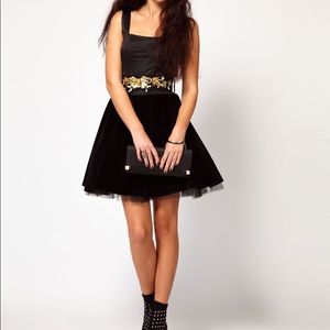 2/$15 River Island sz 4 black velvet belted dress